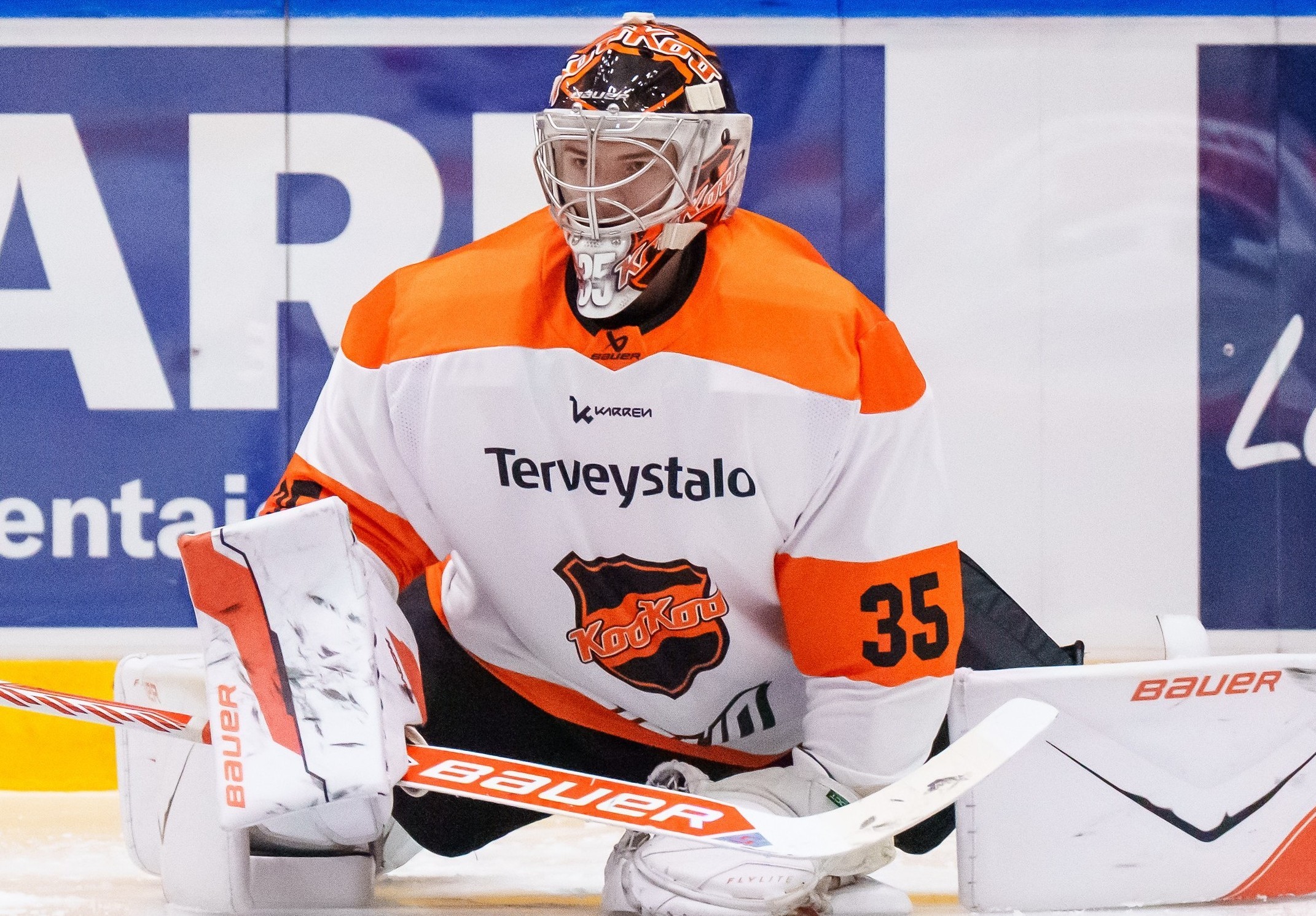 KooKoon Aatu Myllykangas on ollut muurina maalillaan kauden alkupeleissä. Kuva: Mika Kylmäniemi