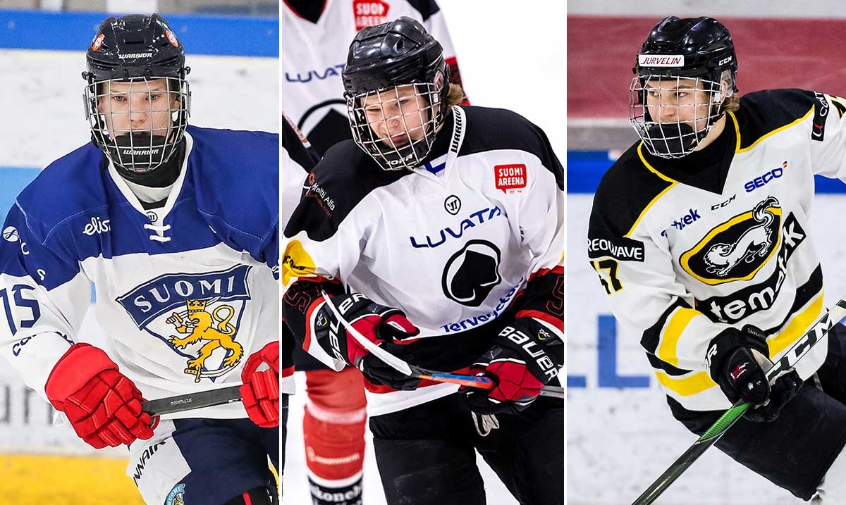 Kauden pistenikkareita U18 SM-sarjassa: Santeri Sulku (vas.), Lenni Hämeenaho ja Veeti Löytynoja.