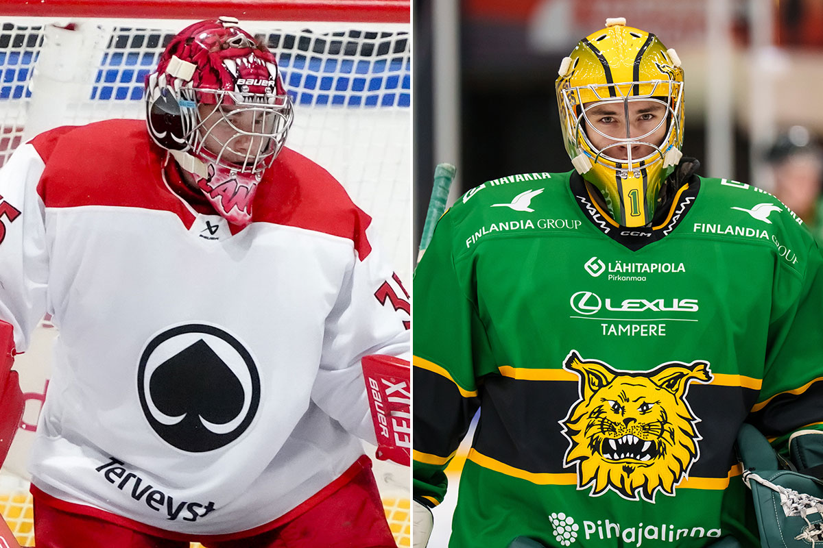 Ässien Pyry Lammi ja Ilveksen Justus Vuorinen torjuivat lauantaina nollapelit U20 SM-sarjassa. (Kuvat: Jenna Westerlund ja Mika Kylmäniemi)